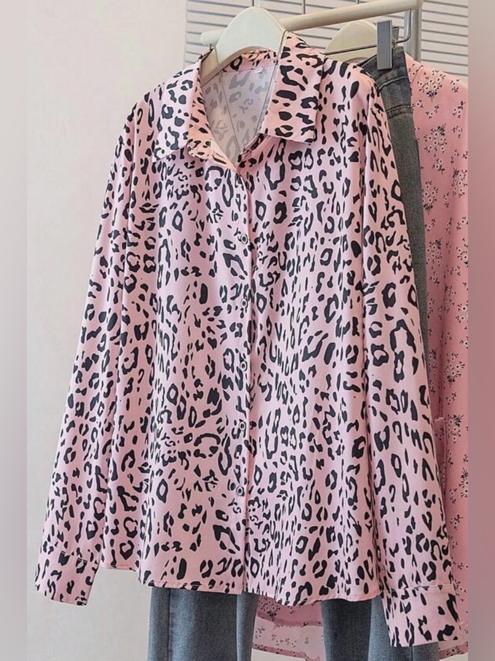 SHEIN Pink Leopard Print Button-Up Shirt never worn 16 2x